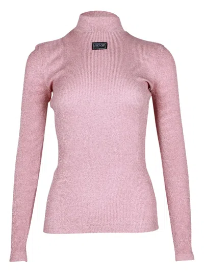 Pre-owned Versace Jeans Couture Ribbed High-neck Top In Pink
