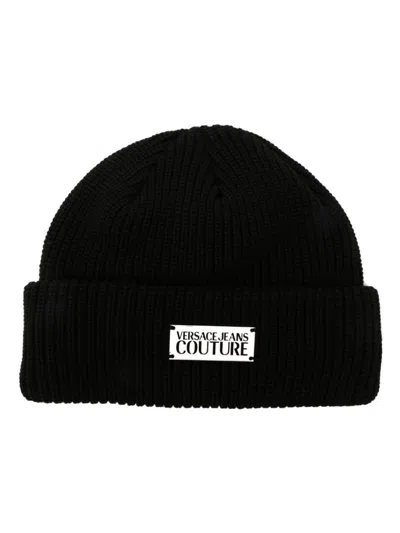 Versace Jeans Couture Ribbed-knit Beanie Hat In Black