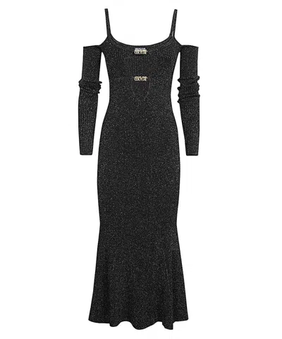 Versace Jeans Couture Ribbed Knit Dress In Black