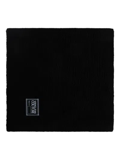 Versace Jeans Couture Ribbed Logo Scarf In Black