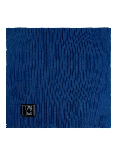 Versace Jeans Couture Ribbed Logo Scarf In Blue