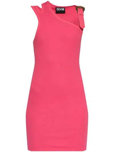 Versace Jeans Couture Ribbed Mini Dress In 粉色