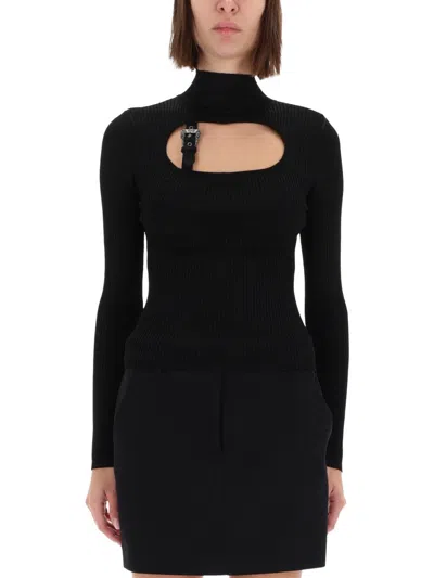 Versace Jeans Couture Ribbed Top With Buckle In Black