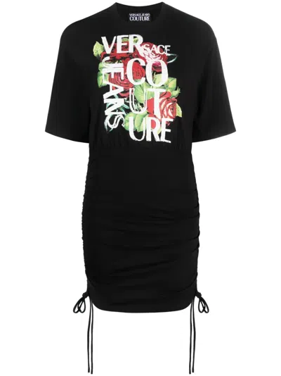 Versace Jeans Couture Rose Logo-print T-shirt Dress In Black