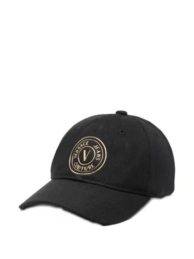 Versace Jeans Couture Rubberized-logo Baseball Cap In Black
