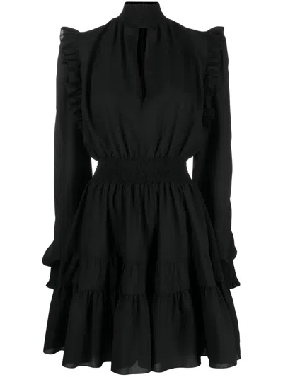 Versace Jeans Couture Ruched Long-sleeve Mini Dress In Black