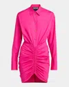 Versace Jeans Couture Ruched Long-sleeve Shirtdress In Flamingo