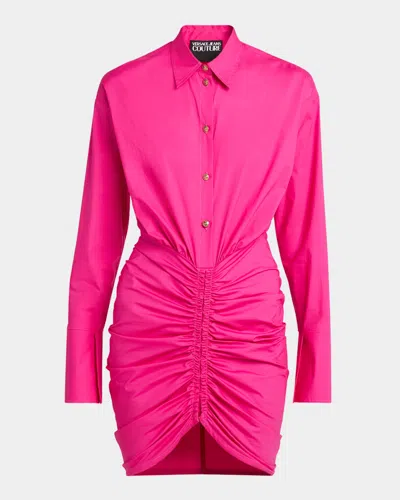 Versace Jeans Couture Ruched Long-sleeve Shirtdress In Pink