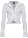 Versace Jeans Couture Cotton Shirt With Collar And Ruched Front In White