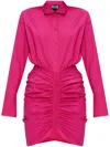 Versace Jeans Couture Ruched Long-sleeve Shirtdress In Pink