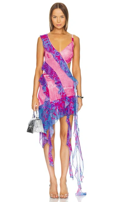 Versace Jeans Couture Ruffle Mini Dress In E401-hot Pink