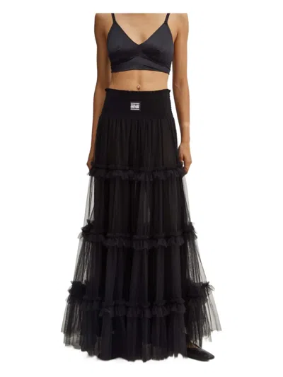 Versace Jeans Couture Ruffled Smocked Midi Dress In Black