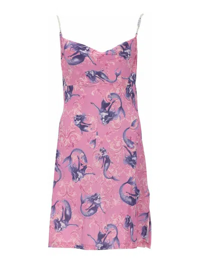 Versace Jeans Couture Satin Viscose Mini Dress In Pink