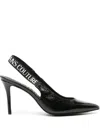 Versace Jeans Couture Black Logo Scarlett Slingback Heels In 黑色