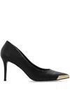 Versace Jeans Couture Elegant Black Pumps With Iconic Gold Accent And Luxurious Leather Finish In Schwarz