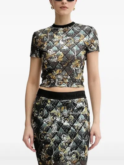 Versace Jeans Couture Sequin-embellished Baroque Top In Black
