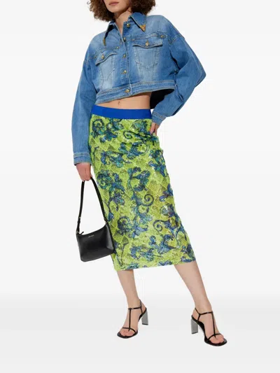 Versace Jeans Couture Sequin-embellished Midi Skirt In Green