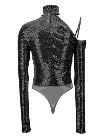 Versace Jeans Couture Sequin-embellished One-shoulder Bodysuit In Black