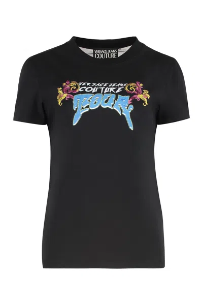 Versace Jeans Couture Logo Print Sequin Embellished T-shirt In Black
