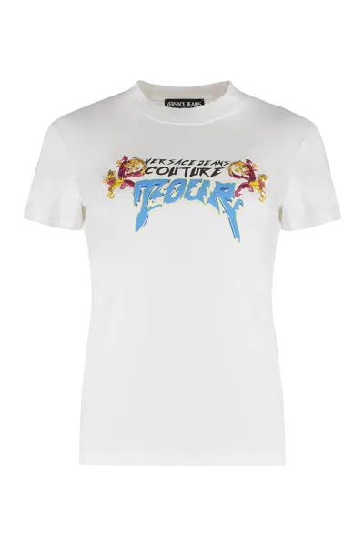 Versace Jeans Couture Sequin-embellished Logo Print T-shirt In White