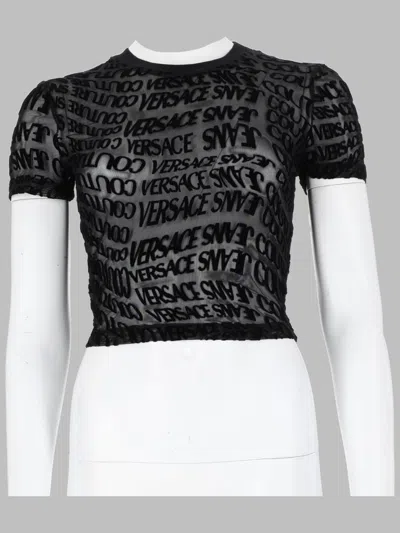 Versace Jeans Couture Sheer Logo Print Cropped T-shirt In Black