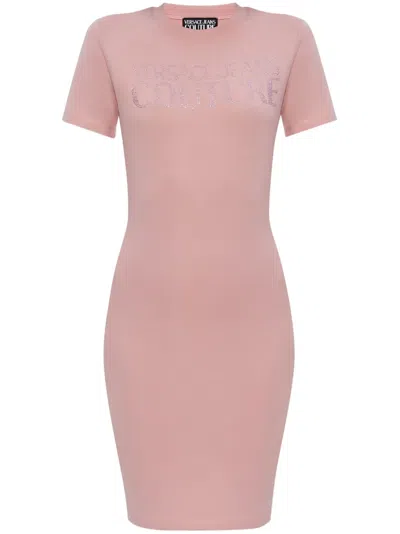Versace Jeans Couture Shimmer Appliqué Dress In Pink