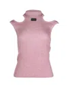 Versace Jeans Couture Shimmer Sleeveless Knitted-top In Pink Viscose In Pink