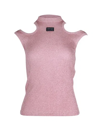 Versace Jeans Couture Shimmer Sleeveless Knitted-top In Pink Viscose