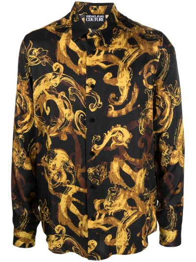 Versace Jeans Couture Abstract-print Long-sleeve Shirt In Black