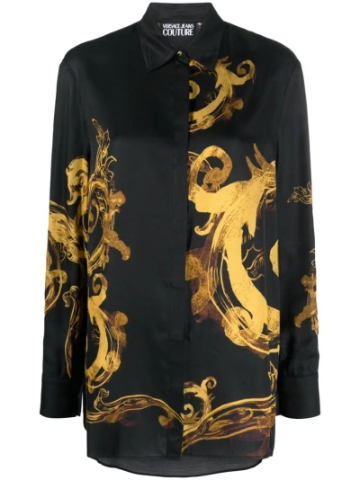 Versace Jeans Couture Chain Couture-print Satin Shirt In Black
