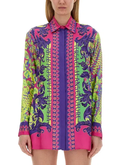 Versace Jeans Couture Shirt With Print And Logo In Blue