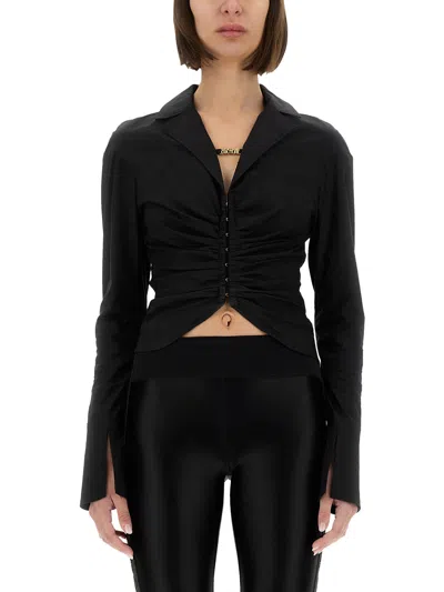 Versace Jeans Couture Shirt With Ruffles And "institutional Logo" In Black