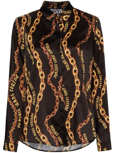 Versace Jeans Couture Chain Couture-print Long-sleeved Shirt In Black