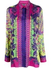 Versace Jeans Couture Printed Logo Shirt Collared Neck In Green