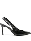 Versace Jeans Couture Black Logo Scarlett Slingback Heels In Black