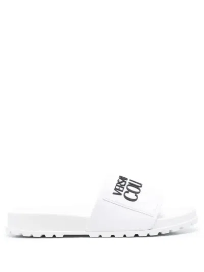 Versace Jeans Couture White Embossed Pool Slides
