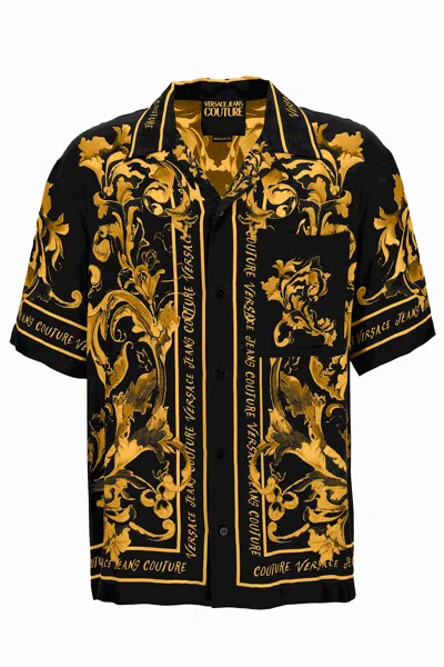 Versace Jeans Couture Short-sleeve Baroque Shirt In Black