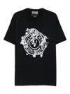 Versace Jeans Couture Short-sleeve Cotton T-shirt With Ornamental Logo Detail In Black