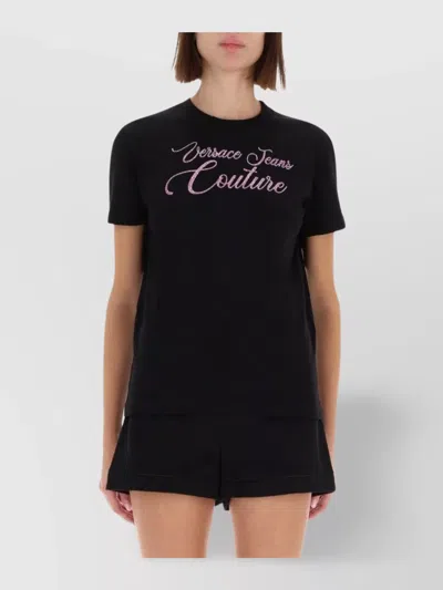 VERSACE JEANS COUTURE SHORT SLEEVE CREW NECK EMBROIDERED TOP