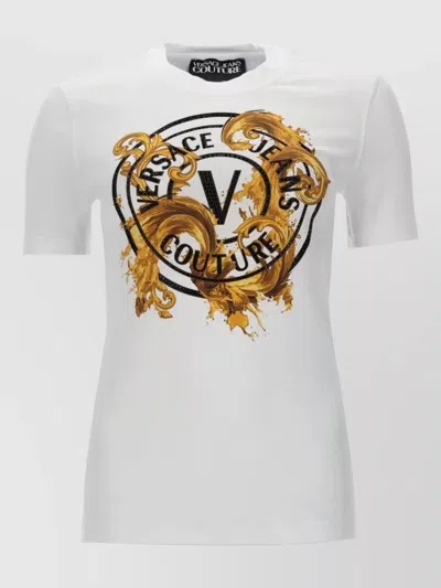 Versace Jeans Couture Short Sleeve Crew Neck Graphic Top In White