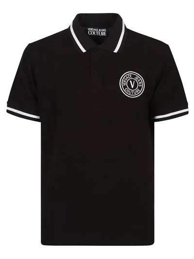 Versace Jeans Couture Short Sleeve Polo Shirt In Black
