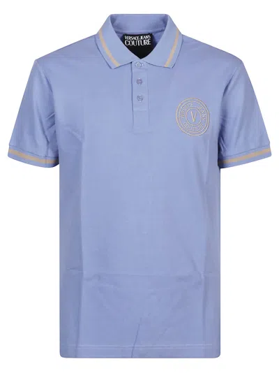Versace Jeans Couture Short Sleeve Polo Shirt In Cerulean