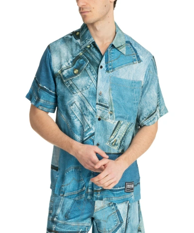 Versace Jeans Couture Short Sleeve Shirt In Blue