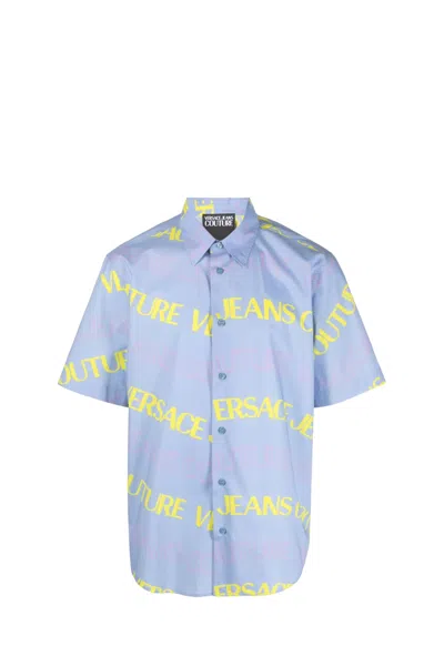 Versace Jeans Couture Short Sleeves All Over Shirt In Cerulean