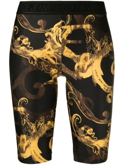 Versace Jeans Couture Watercolour Baroque Printed Shorts In Black