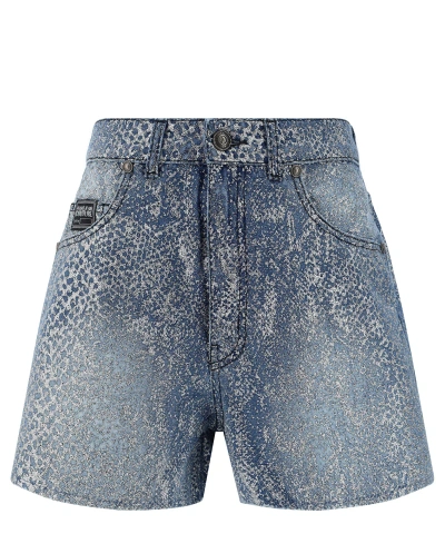 Versace Jeans Couture Snakeskin-effect Denim Shorts In Blue