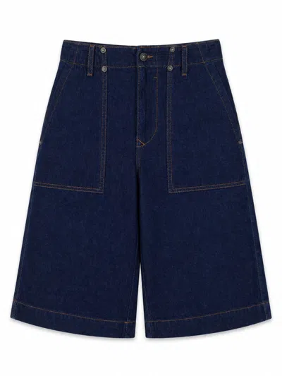 Versace Jeans Couture Indigo Wide-leg Denim Patch Pockets Shorts In White