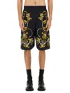 Versace Jeans Couture Shorts With Baroque Outline Print In Black