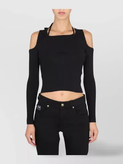 Versace Jeans Couture Shoulder-baring Square Neckline Top In Black
