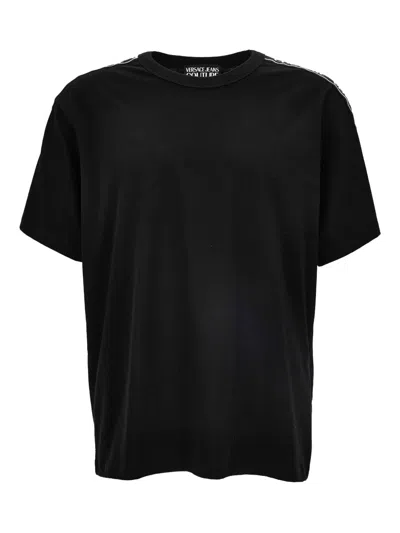 Versace Jeans Couture Shoulder-stripe Cotton T-shirt In Black
